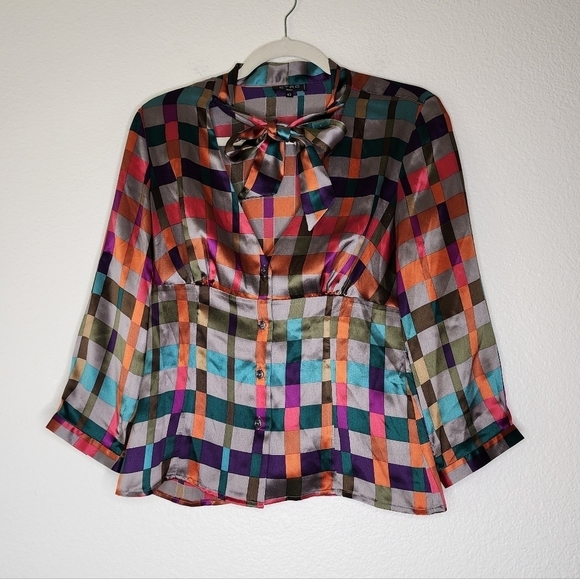 Etro Silk Multicolored Tie Front Blouse 42 - Picture 3 of 5
